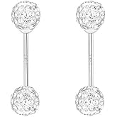 CZ Balls Double Sided Cartilage Tiny Stud Earrings 925 Sterling Silver Tragus Screw Back Crystal Ball Sleeper Hypoallergenic Earring Barbell Labret Studs Dainty Shambhala Style Jewelry Gifts for Women Birthday 20G