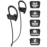 Bluetooth Headphones Sweatproof - Sports Wireless Earbuds Designed to Stay in Your Ear - Superb Sound with Quality Mic - Easy Pairing all Android & iPhone models - Fits all Indoor & Outdoor Activities