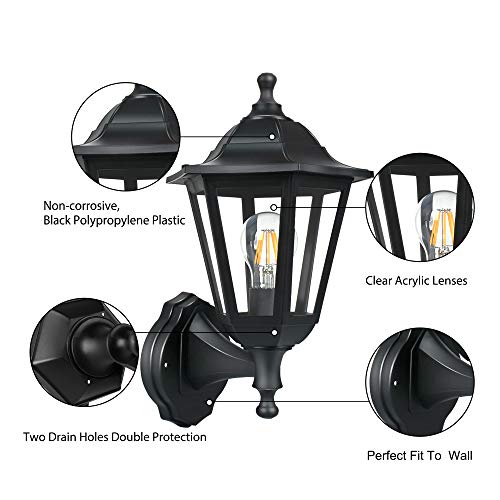 FUDESY 2Pack Wall Lanterns Outdoor,8W Wired Electric LED Plastic Wall