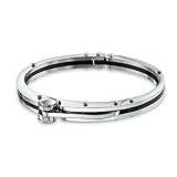 Bling Jewelry Partner in Crime Handcuff Bracelet Bangle for Mens for Women Black Inlay Silver Tone Stainless Steel