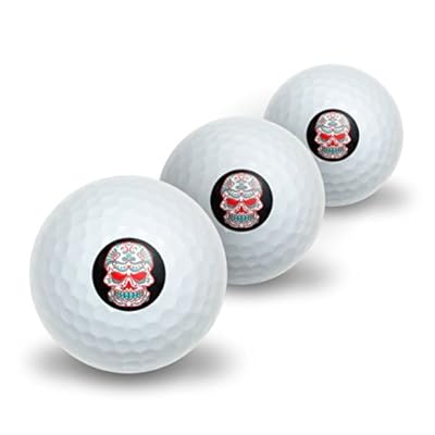 Mexican Day of the Dead Skull Novelty Golf Balls 3 Pack