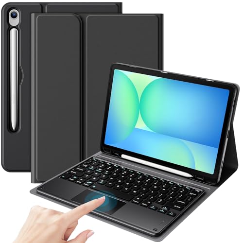 ProCase Touchpad Keyboard Case for Galaxy Tab S10 Lite/ S10 FE/ S9 FE 10.9-Inch and S9 11", with Built-in Touchpad and Pencil Slot, Detachable Wireless Type-C Charging Keyboard Folio Cover -Black
