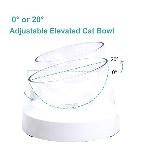 ELSPET Raised Cat Dog Bowl/Cat Dish/Elevated Cat Food Water Bowl, 0°/20° Tilted Transparent Raised Pet Feeding Bowl with Anti-Slip Base for Cat and Small Dog (Cat Single Bowl/Cat Double Bowls)