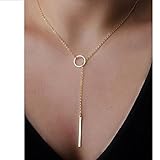 Y Type Open Circle Layering Karma Dangling Charming Dainty Skinny Drop Clavicle Necklace(Gold)