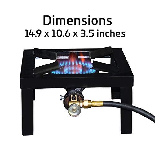 MWShop Rv Lpg Stove Single Burner Angle Iron Camping Adjustable Legs Range Style Cooktop Portable Frame Raises The Cooking Vessel Durable and Rugged Variable Knob Black