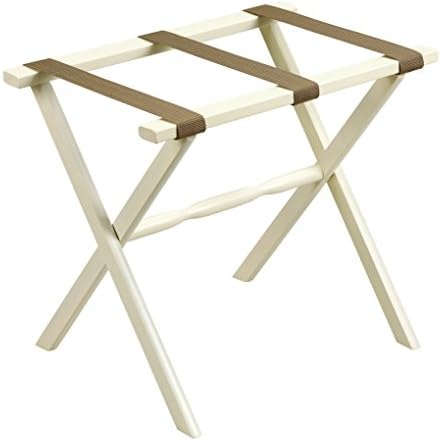 Gate House Furniture Straight Leg Nylon Series Wood Luggage Rack, Ivory/Beige