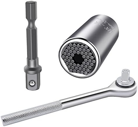 Universal Sockets, WLine Self-Adjusting Universal Sockets Wrench Adapter Grip 7mm to 19mm with Power Drill Adapter Professional Repair Tools