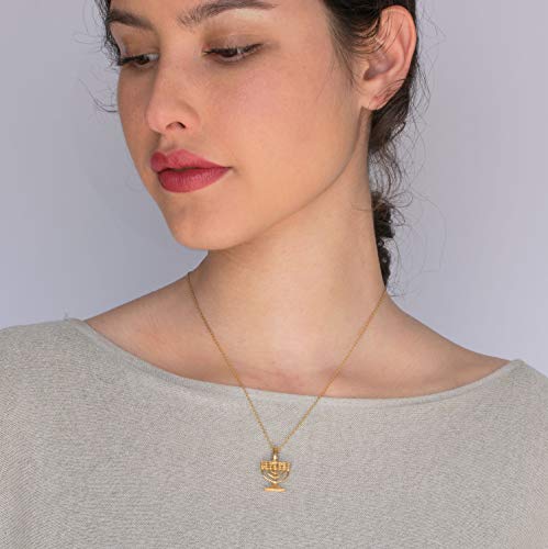 14K Gold Plated Chanukah Menorah Necklace - 14K Gold Plated over 925 Sterling Silver Menorah Pendant, Dainty Jewish Jewelry, Delicate Necklace, Menorah Gifts for Her Religious Jewelry for Women - Thumbnail 3