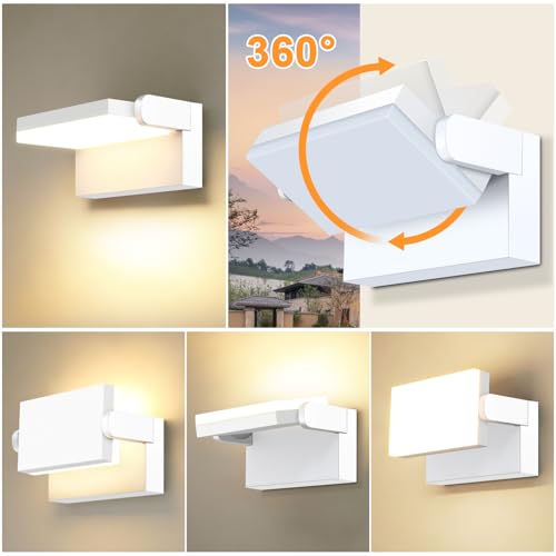 ledmo 60W Outdoor LED Wall Light 360° Modern Adjustable Outdoor Lamps Outdoor LED Spotlight for Terrace Entrance Gardens, White, 126 LEDs, 5000 Lumens, Warm White 3000K, IP65