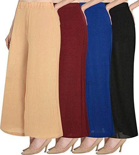 omikka women's stretchy malia lycra wide leg palazzo pants pack of 4 (free size)