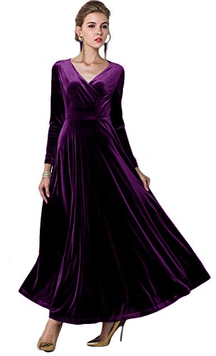V-Neck Velvet Stretchy Long Dress 