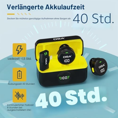 Drahtloses Lavalier Mikrofon, Mini Ansteckmikrofon kabellos Lavalier Mikrofon für iPhone und iPad, Plug-Play Handy Microphone mit 40-Stunden Ladefach für Interviews Podcasts YouTube (Lightning)