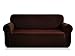CHUN YI Stretch Sofa Slipcover 1-Piece Couch Cover, Seater Settee Coat Soft with Elastic Bottom, Checks Spandex Jacquard Fabric, Large, Chocolate