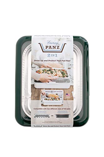 Fancy Panz 2-in-1 USA-Made Portable Casserole Carrier for Shallow and Deep Half Size Foil Steam Pans, Foil Pan and Serving Spoon Included (Winter Green)