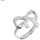 CZ Bow Rings for Women Sparkling Cubic Zirconia Ribbon Ring Dainty Bow Tied Friendship Knot Elegant Wedding Band Open Adjustable Promise Ring Trendy Eternity Jewelry for Her