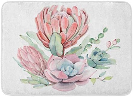artyly Non-Slip Indoor/Outdoor Doormats Bath Rugs Green Protea Watercolor Vintage Succulents Bouquet Spring Summer Floral Bohemian Wedding Pink Cactus Durable Home Decor Mat 23.6 x 15.7 Inch