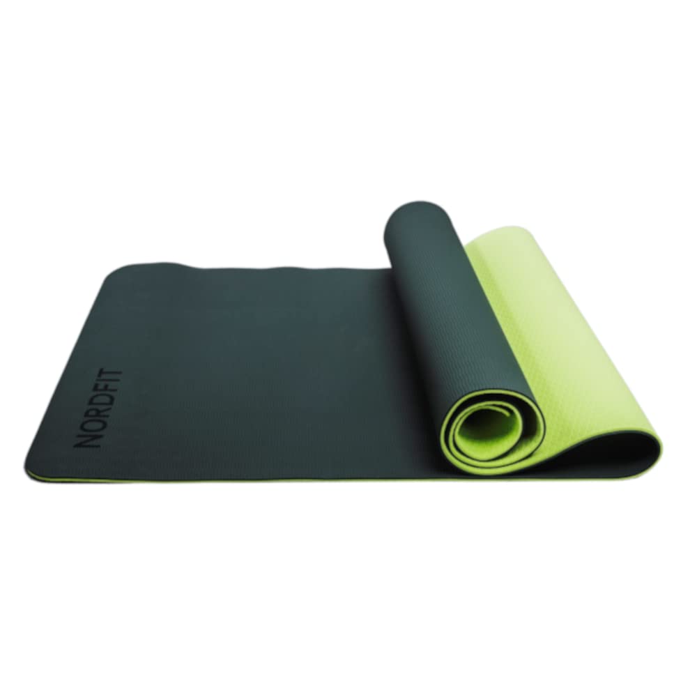 NORDFIT – Durable Double Sided TPE Yoga and Pilates Mat – Non-Slip Large Fitness Mat with Carry Strap – Premium Quality Exercise Mat - Red, Blue, Green, Lilac and Purple Pink (Green)
