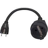 5-15P to Euro CEE7/7 Short Power Cord Plug,Toptekits US 3-Prong NEMA5-15P Standard Plug to CEE 7/7 Schuko European Female Socket Power Cord,EU US Plug Adapter, 16AWG,1ft/0.3m (5-15P to Schuko)