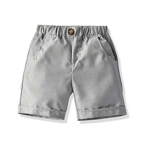 Little Boys Gentleman Formal Suit Set with Vest, Short Pant,Short Shirt, Bow Tie,Baby Boys Short Sleeve Wedding Clothes 4Pcs Outfit (Gary, 1-2T/80) - Thumbnail 3