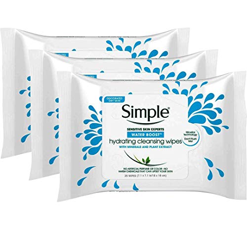 Simple Sensitive Skin Water Boost Cleansing Wipes, 25 Count (Pack of 3)