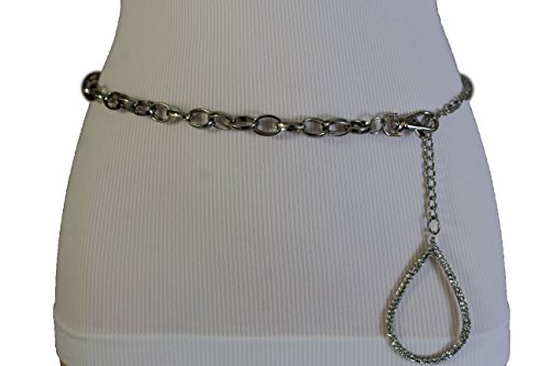 TFJ Women Fashion Belt Hip High Waist Silver Metal Chain Links Drop Buckle XS S M