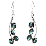 8.00ctw, Genuine Labradorite & 925 Silver Plated Dangle Earrings Made By Sterling Silver Jewelry
