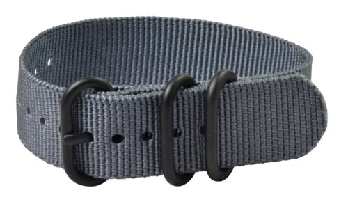20mm Premium Heavy Nato 3-ring PVD Nylon Grey Interchangeable Replacement Watch Strap Band