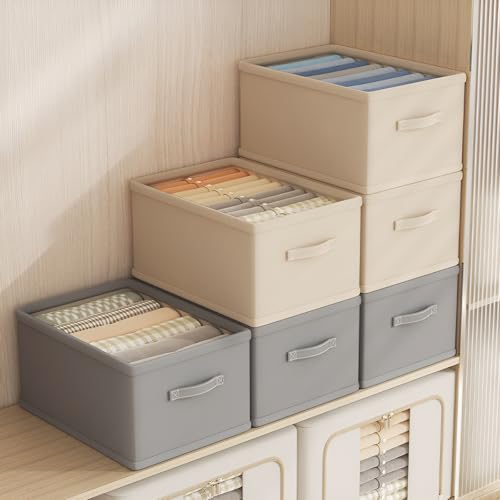 XVersion Foldable Closet Organizer 3-Pack - 47L x 28W x 21H Drawer Storage for Wardrobe, Cabinet & Laundry Room | Beige Folding Shelves | Space-Saving Clothes Storage- Beige Foldable
