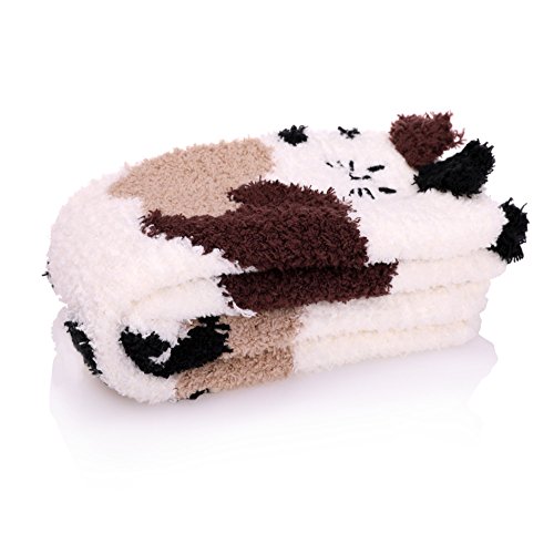 LANLEO Women's Fuzzy Cute Animal Winter Slipper Socks Super Soft Warm Home Sleeping Socks 1 Pairs (Cat) - Thumbnail 5