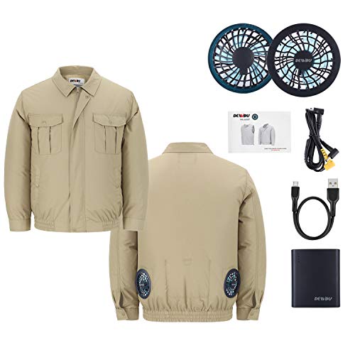 DEWBU Workwear Equipped Cooling Jacket Fan with Battery Pack for Summer Outdoors Air-Conditioned Clothes (Khaki Suit,XX-Large) - Thumbnail 6