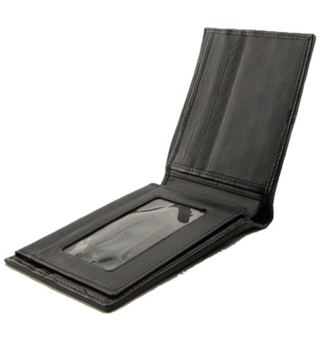 Classic Genuine Stingray Leather Bi-Fold Wallet w/ Left Flap (Stripped Black)