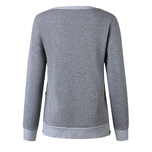 Tsmile Women Long Sleeve Sweatshirt Round Neck Long Sleeve Solid Loose Warm Activewear Pullover Shirt Tops Blouse Gray