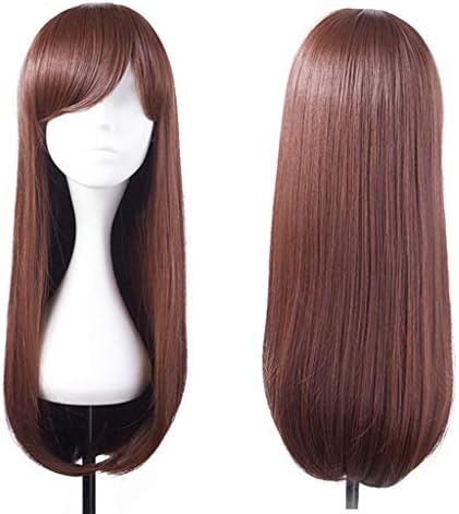WUX Hairpieces Overwatch D.va Game Cosplay Wigs and Long Straight Ombre Natural Brown red Heat Resistant Sythetic Fiber Fluffy Hair 24inch
