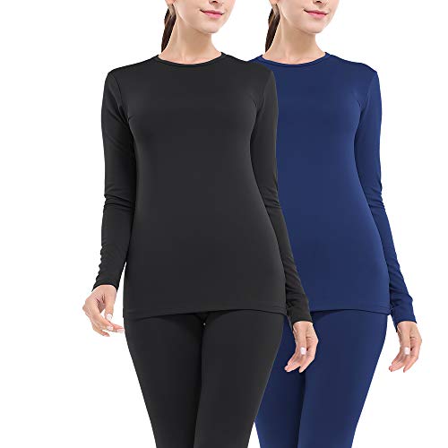 MANCYFIT Thermal Underwear for Women Long Johns Set Fleece Lined Ultra Soft 2 Pack Black/Blue Large