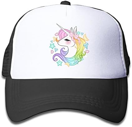 Toddler Kids Cute Unicorns Mesh Trucker Snapback Hat Cap Black