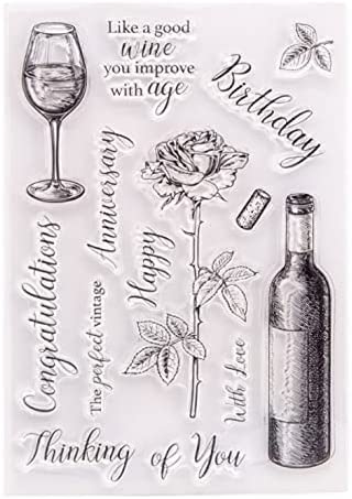 WooYangFun Joyful Home 1pc 1pc Flower Bottle Perfect Vintage Birthday Thinking of You Rubber Clear Stamp for Card Making Decoration and Scrapbooking