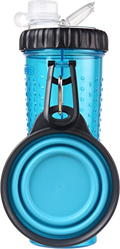 Dexas Popware For Pets Snack DuO Dual Chambered Hydration Bottle and Snack Container with Collapsible Pet Cup, Blue