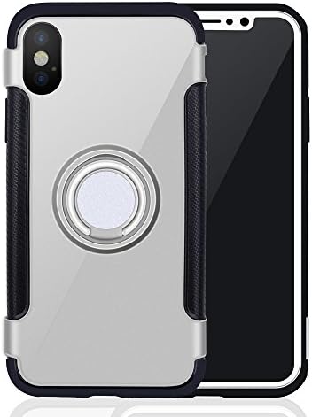 Hotwiner iPhone X Case with Grip Ring Holder，360 Degree Roation Finger Ring Defender Protective Cover Case With Stand Function ，Kickstand Case With Vehicle Function For Iphone X (Silver)