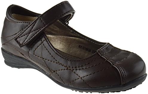 KK-016KM Little Girls Mary Velcro Buckle School Shoes Brown 4