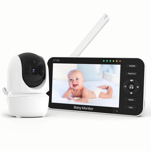Video Baby Monitor with Camera and Audio, 5" 720P HD Baby Monitor with 30 Hrs battery Life, 1000ft Long Range,Night Vision, Pan Tilt Zoom, VOX Mode,Two-Way Audio,Temperature Sensor,8 Lullabies-A