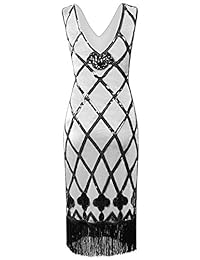 Vijiv Vintage inspirado en los años 20 Art Deco Charleston lentejuelas flecos vestido flapper