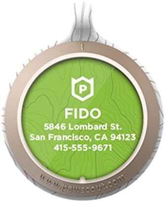 Personalized Pawscout Smart Tag for Dogs and Cats - White &amp; Gold with Topography Nameplate