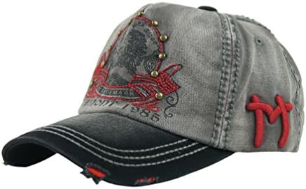 YANG GUAN Cotton Distressed Vintage Embroidered Adjustable Baseball Cap (#8566 Dark Grey)