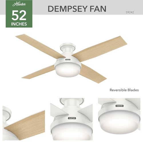 Hunter 59242 Contemporary Modern 52``Ceiling Fan from Dempsey Collection in White Finish,