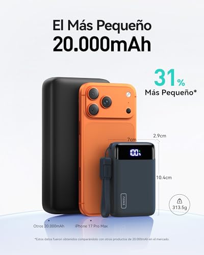 Power Bank, Ultrapequeño 20000mAh 22,5W Carga Rapida Bateria Externa con Cable USB C Adjunto, Apto para Avión, Esenciales de Viaje, Bateria Portatil para iPhone 17 16, Samsung, Xiaomi, Azul
