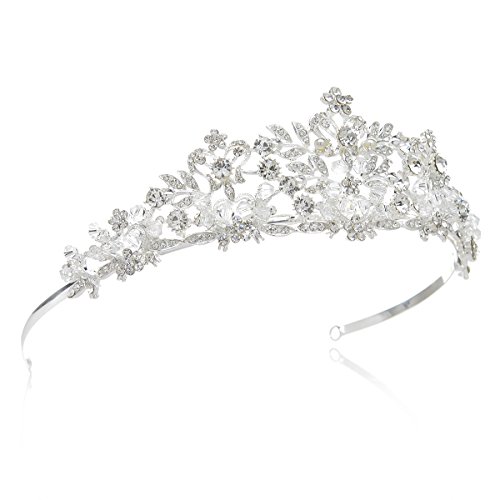 SWEETV Fairytale Rhinestone Princess Crown Pageant Party Wedding Tiara Hair Jewelry, Silver+Clear