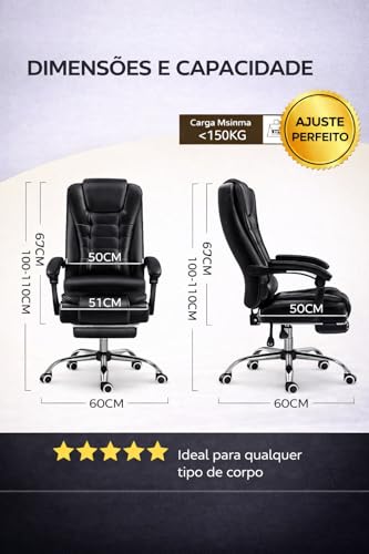 CADEIRA DE ESCRITÓRIO PRESIDENTE NR17 ERGONÔMICA 150KG RECLINÁVEL COM APOIO DE PÉS E LOMBAR HOME OFFICE