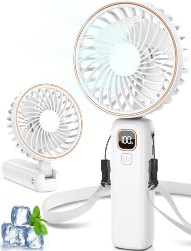 POIFL Hand Held Fan,Portable Handheld USB Rechargeable Fans with 5 Speeds,Battery Operated Mini Fan Foldable Desk Desktop Fans with LED Display for Home Office Bedroom Outdoor Travel