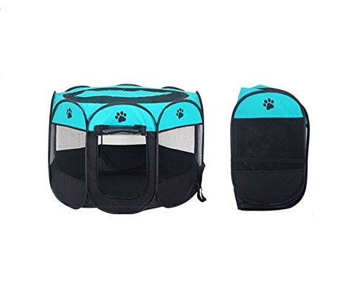 Pet Foldable Tent Playpen Portable Dog Fence Kennel Cage Crate Exercise Removable 8-Panel Kennel Mesh Shade Cover Indoor/Outdoor For Puppy Cats And Animals (Blue)