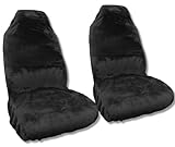 Black Faux Sheepskin Seat Cover Pair - Soft Plush Synthetic Wool Bucket Seat Covers